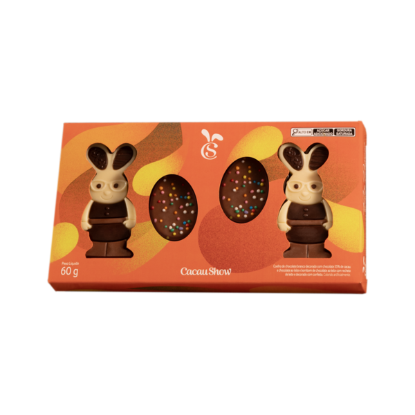 Caixa de Chocolate Cacau Magia Coelhos e Ovos 60g